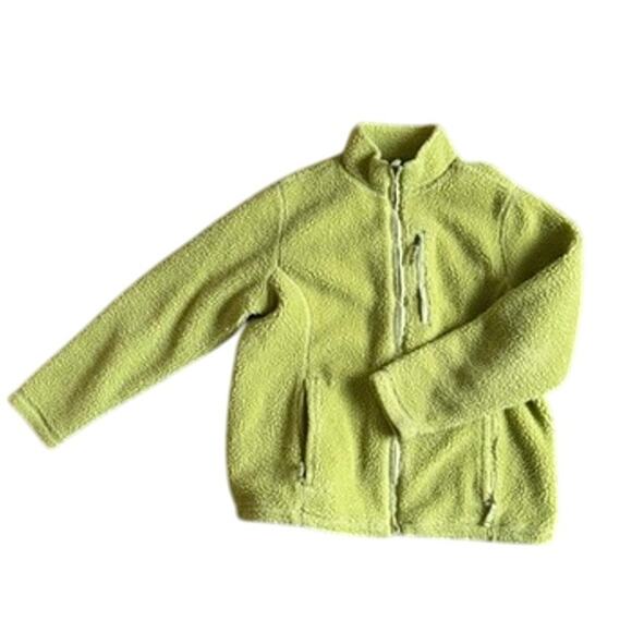Women's Land's End Fleece Lime Green Jacket Size M/P Zip Up Collared Lined - Picture 1 of 5
